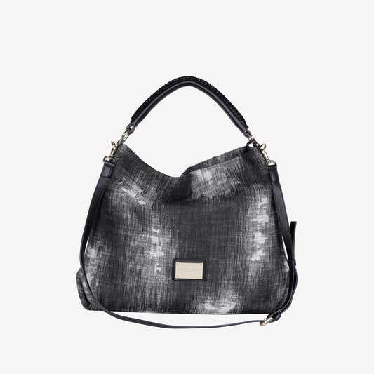 BLACK DENIM TOTE BAG WITH BLACK LEATHER HANDLES AND SHOULDER STRAP BIANCA - Nero | Roberto Festa