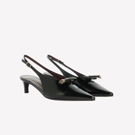 SLINGBACK IN VITELLO LUCIDO NERO CON FIOCCO KELY - Nero | Roberto Festa