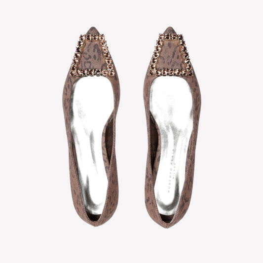 LEOPARD DENIM BALLERINA WITH CRYSTAL ACCESSORY NEDA - Marrone | Roberto Festa