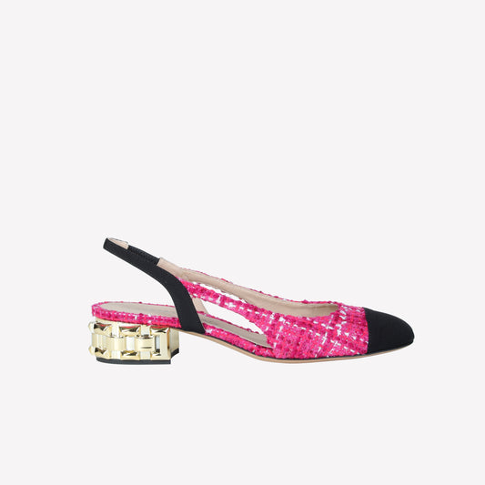CHERRY TWEED SLINGBACK WITH BLACK TOE AND GOLD CHAIN HEEL AURELIA - Spring Summer Preview | Roberto Festa