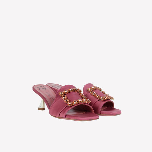 SANDAL IN SATIN PHARD WITH STRASS ACCESSORY TONE ON TONE BASA - Shoes | Roberto Festa