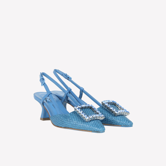 SLINGBACK IN JEANS RAFFIA WITH TONE ON TONE ACCESSORY STEFY - Women&#39;s Shoes: Elegant Footwear | Official Site
