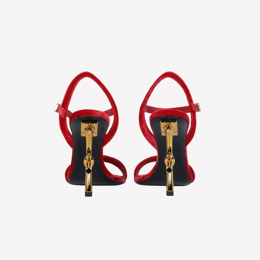 RED VELVET SANDAL WITH LOGO SCULPTURE HEEL META - Rosso | Roberto Festa