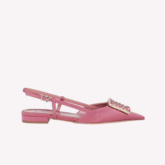 SLINGBACK IN PHARD SATIN WITH TONE ON TONE ACCESSORY LAVANDA  - Women&#39;s Shoes: Elegant Footwear | Official Site