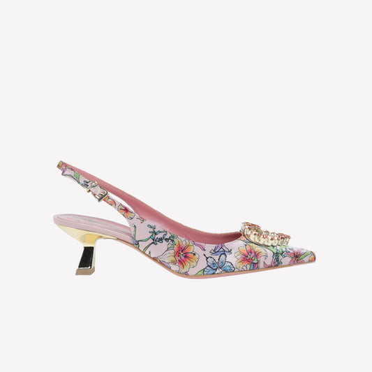 SLINGBACK IN GARDEN PHARD WITH STRASS ACCESSORY TONE ON TONE LESTER - Shoes | Roberto Festa