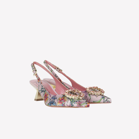 SLINGBACK IN GARDEN PHARD WITH STRASS ACCESSORY TONE ON TONE LESTER - Shoes | Roberto Festa