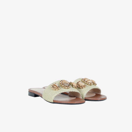 FLAT IN OASI WITH ACCESSORY STONES AND STRASS PANAREA - Women's Mules and Slides | Roberto Festa