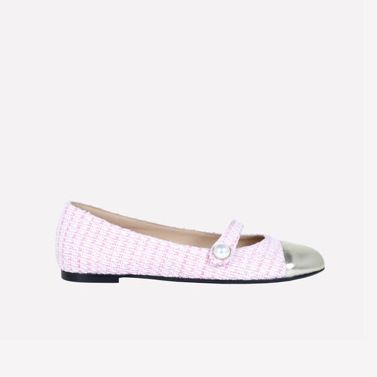 BALLERINA FLAT IN TWEED PINK WITH TOE LUXOR PLATINUM DIVY - Products | Roberto Festa