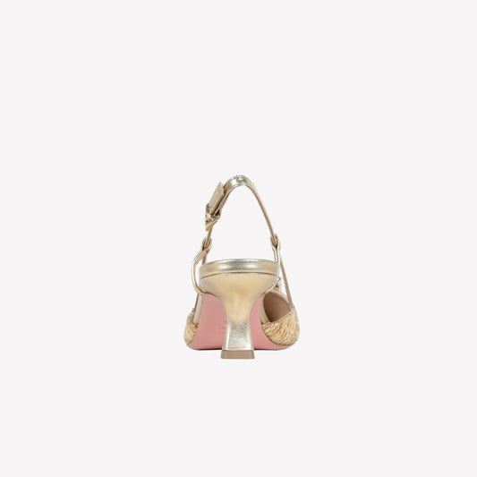 slingback in raffia lux noce con accessorio strass in tinta stefy - Beige | Roberto Festa