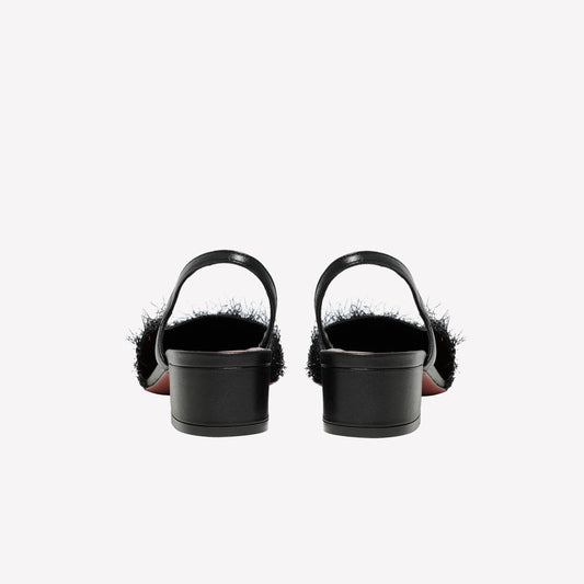 SLINGBACK IN LUREX NERO CON PUNTINA SFRANGIATA E TACCO BASSO ACANTO - Nero | Roberto Festa