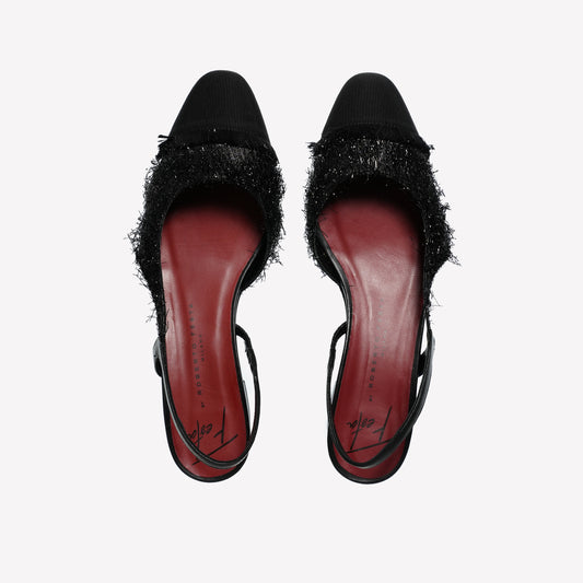SLINGBACK IN LUREX NERO CON PUNTINA SFRANGIATA E TACCO BASSO ACANTO - Nero | Roberto Festa
