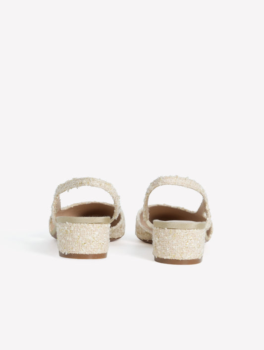 SLINGBACK IN TWEED AVORIO CON PUNTINA SFRANGIATA IN GROS GRAIN NERO ACANTO - Beige | Roberto Festa