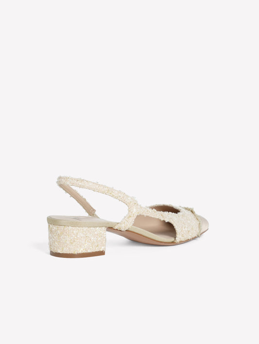 SLINGBACK IN TWEED AVORIO CON PUNTINA SFRANGIATA IN GROS GRAIN NERO ACANTO - Beige | Roberto Festa