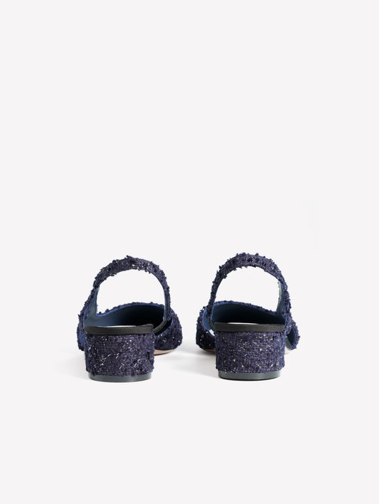 NAVY BLUE TWEED SLINGBACK WITH BLACK GROS GRAIN FRINGED TOE CAP ACANTO - Blu navy | Roberto Festa