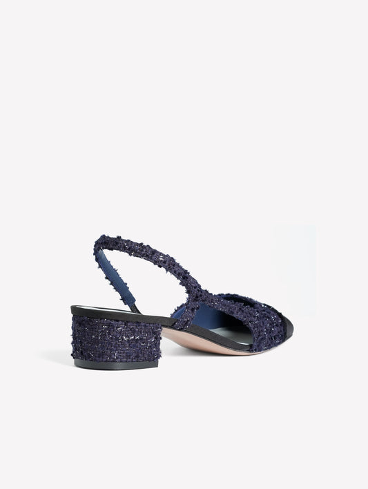 NAVY BLUE TWEED SLINGBACK WITH BLACK GROS GRAIN FRINGED TOE CAP ACANTO - Blu navy | Roberto Festa