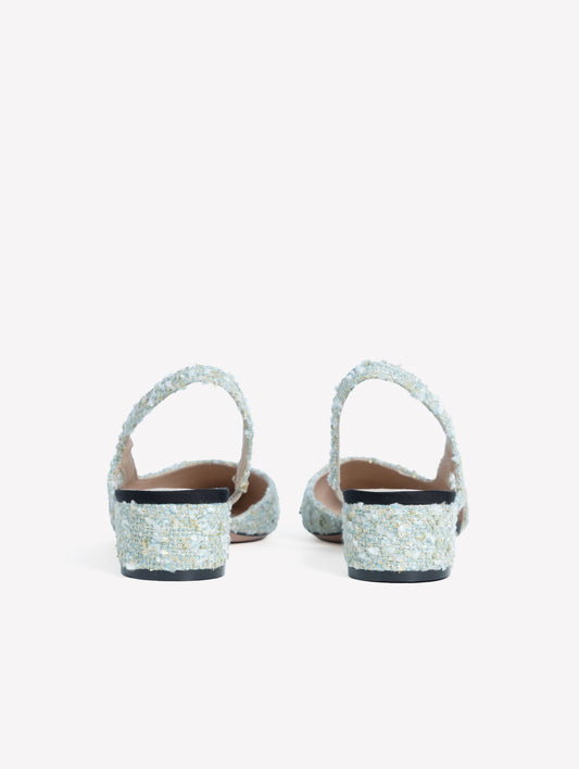 LIGHT BLUE TWEED SLINGBACK WITH BLACK GROSGRAIN FRAYED TOE CAP ACANTO - Azzurro | Roberto Festa