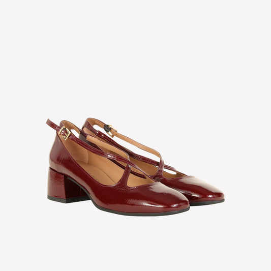 ACTRESS PUMP WITH BRAIDED STRAPS IN BURGUNDY PATENT - Rosso | Roberto Festa