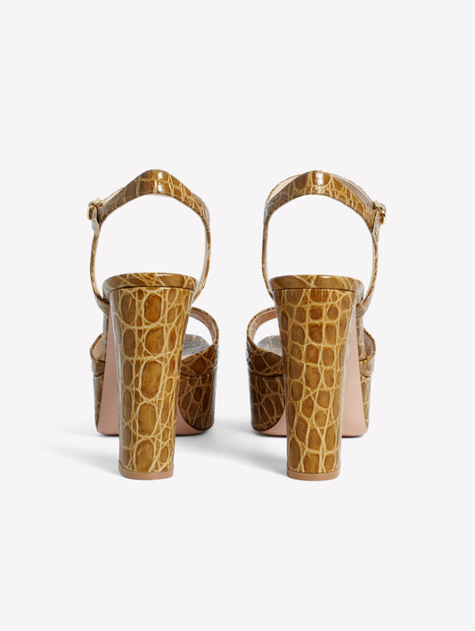 SANDALS WITH PLATFORM AND HIGH HEEL IN LIGHT GREEN CROCODILE-PRINT LEATHER ADDIS - Verde | Roberto Festa
