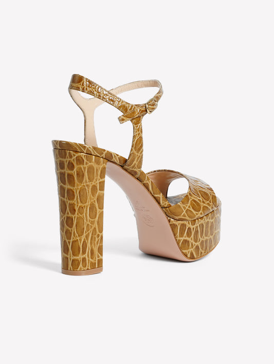SANDALS WITH PLATFORM AND HIGH HEEL IN LIGHT GREEN CROCODILE-PRINT LEATHER ADDIS - Verde | Roberto Festa