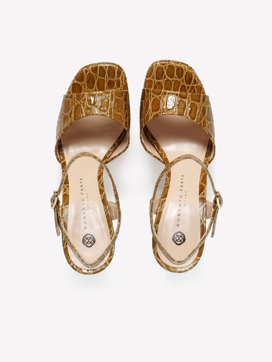SANDALS WITH PLATFORM AND HIGH HEEL IN LIGHT GREEN CROCODILE-PRINT LEATHER ADDIS - Verde | Roberto Festa