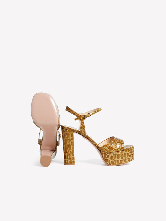SANDALS WITH PLATFORM AND HIGH HEEL IN LIGHT GREEN CROCODILE-PRINT LEATHER ADDIS - Verde | Roberto Festa