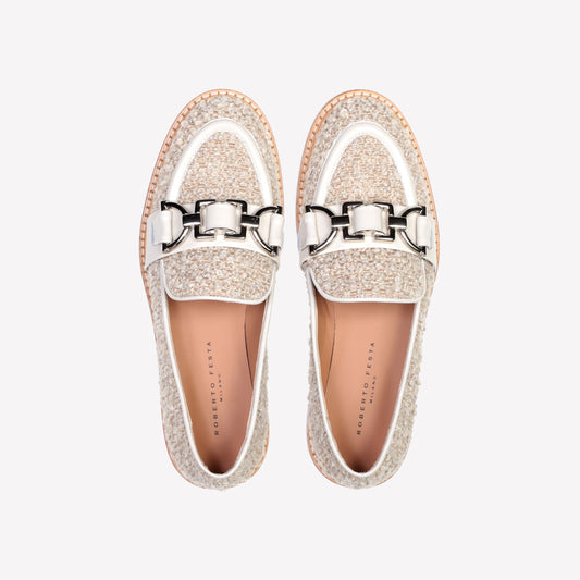 ADELLE HORSEBIT LOAFER IN WHITE BOUCLÉ - Bianco | Roberto Festa