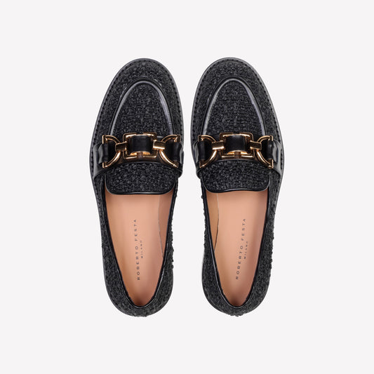 ADELLE HORSEBIT LOAFER IN BLACK BOUCLÉ - Nero | Roberto Festa