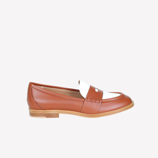 LOAFER IN COGNAC AND WHITE SOFTY ALIAH - Shoes | Roberto Festa