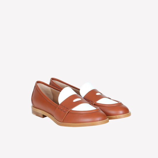 LOAFER IN COGNAC AND WHITE SOFTY ALIAH - Products | Roberto Festa