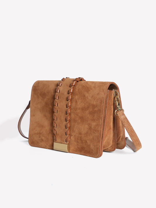 BORSA SPALLA IN CROSTA COLOR CUOIO CON CINTURA CENTRALE ALMA - Marrone | Roberto Festa