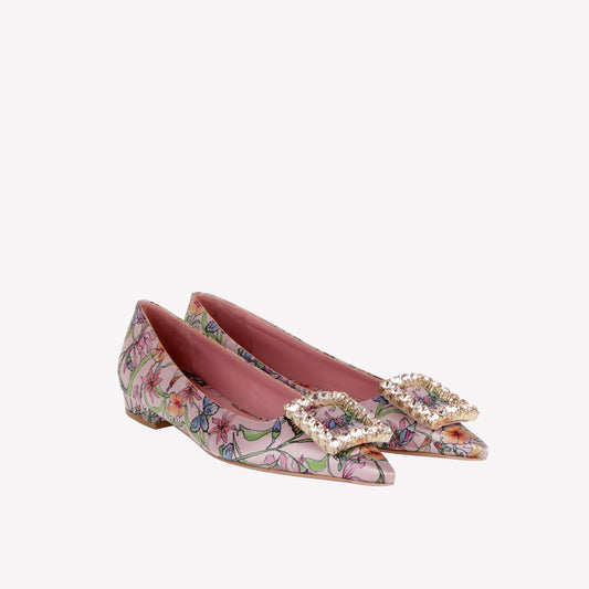 BALLERINA FLAT IN PHARD GARDEN WITH STRASS ACCESSORY TONE ON TONE AMAIA - Products | Roberto Festa