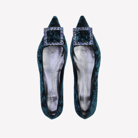 SCARPA BASSA IN VELLUTO VERDE CON ACCESSORIO AMAIA - Verde | Roberto Festa