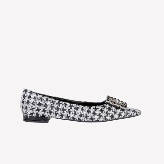 AMAIA EMBELLISHED FLAT IN PIED DE POULE FABRIC - Loafers and Flat | Roberto Festa