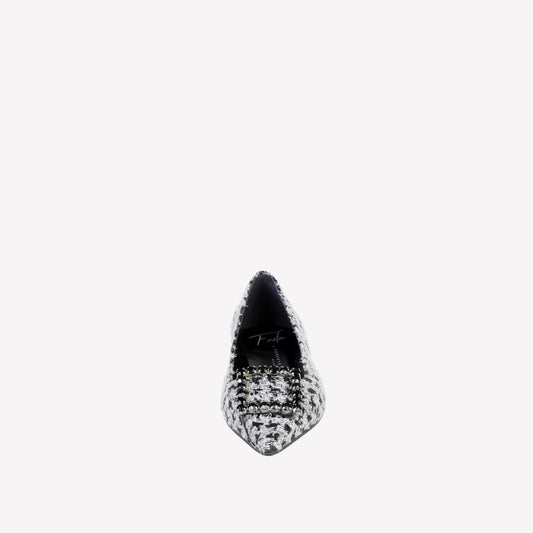 AMAIA EMBELLISHED FLAT IN PIED DE POULE FABRIC - Bianco | Roberto Festa