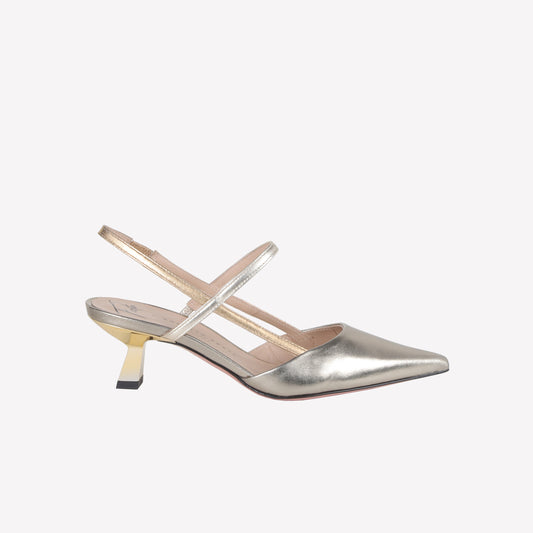 SLINGBACK IN PLATINUM LUXOR LEATHER WITH STRAP AMAI - Bridal Shoes | Roberto Festa
