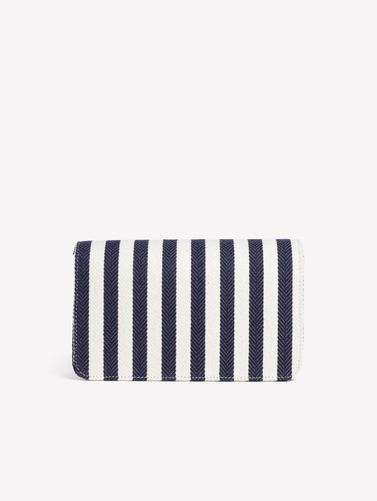 BORSA A SPALLA IN TESSUTO RIGATO BIANCO E BLU NAVY CON FIBBIA STRASS QUADRATA ANZALEA - Blu | Roberto Festa