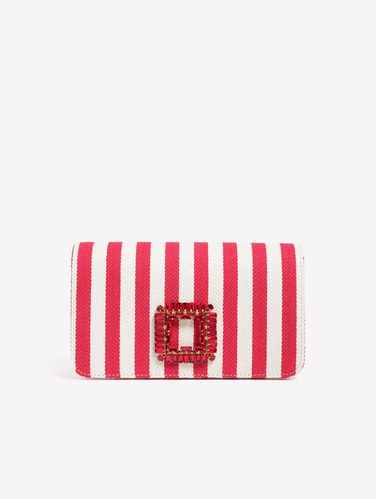 BORSA A SPALLA IN TESSUTO RIGATO BIANCO E ROSSO CON FIBBIA STRASS QUADRATA ANZALEA - rosso | Roberto Festa