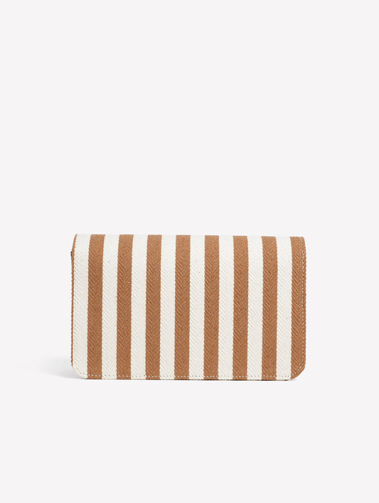 BORSA A SPALLA IN TESSUTO RIGATO BIANCO E SAND CON FIBBIA STRASS QUADRATA ANZALEA - bianco_beige | Roberto Festa