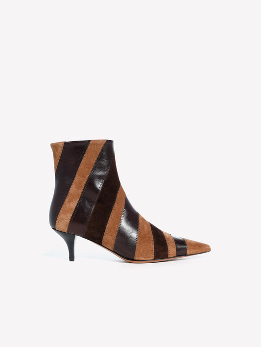 BROWN PATCHWORK LEATHER ANKLE BOOTS WITH MEDIUM HEEL ASHANTY - New Arrivals | Roberto Festa