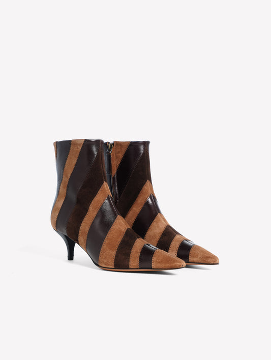 BROWN PATCHWORK LEATHER ANKLE BOOTS WITH MEDIUM HEEL ASHANTY - New Arrivals | Roberto Festa