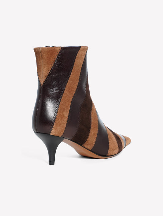 BROWN PATCHWORK LEATHER ANKLE BOOTS WITH MEDIUM HEEL ASHANTY - Brown | Roberto Festa