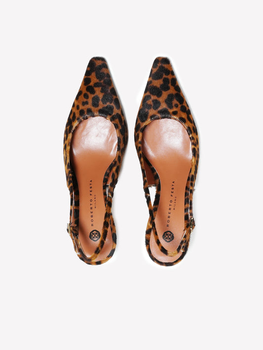 LEOPARD PRINT PONYSKIN SLINGBACK WITH MEDIUM HEEL ATLANTE - Marrone | Roberto Festa