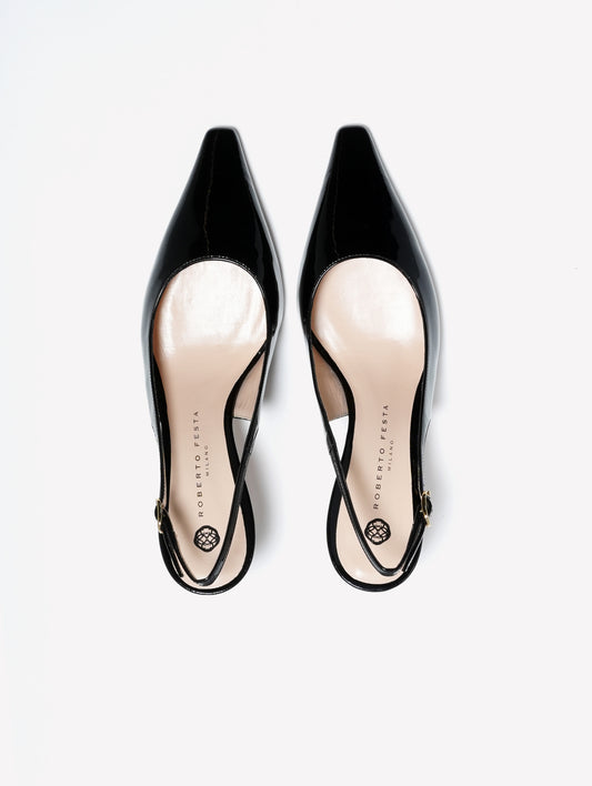BLACK PATENT LEATHER SLINGBACK WITH MEDIUM HEEL ATLANTE - Nero | Roberto Festa