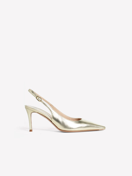 PLATINUM METALLIC LEATHER SLINGBACK WITH MEDIUM HEEL ATLANTE - Products | Roberto Festa