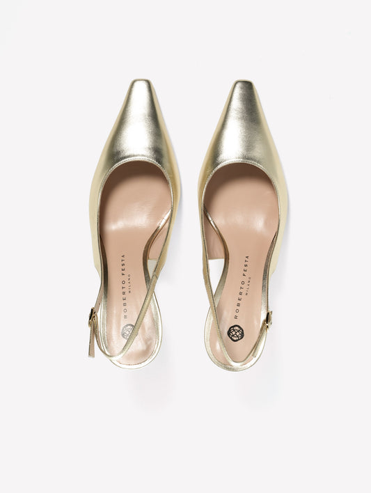 PLATINUM METALLIC LEATHER SLINGBACK WITH MEDIUM HEEL ATLANTE - Platinum | Roberto Festa
