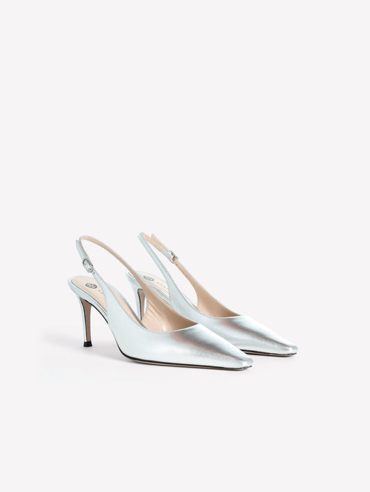 SLINGBACK IN PELLE LAMINATA ARGENTO CON TACCO MEDIO ATLANTE - Spring Summer Preview | Roberto Festa