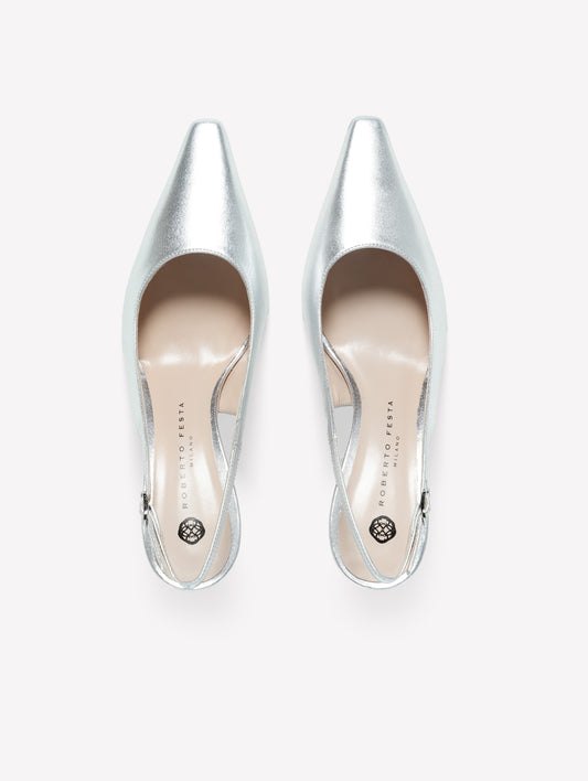 SILVER LAMINATED LEATHER SLINGBACK WITH MEDIUM HEEL ATLANTE - Argento | Roberto Festa