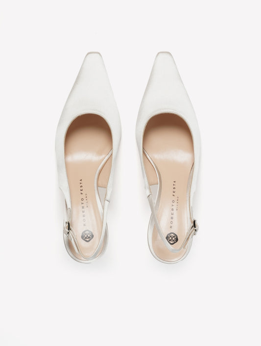 PEARL SATIN SLINGBACK WITH MEDIUM HEEL ATLANTE - bianco | Roberto Festa