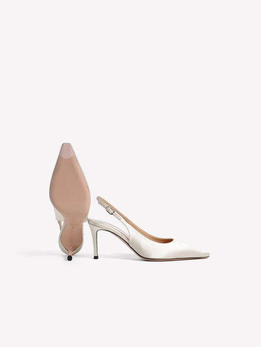 PEARL SATIN SLINGBACK WITH MEDIUM HEEL ATLANTE - bianco | Roberto Festa