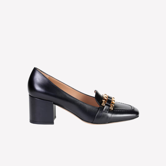 MOCASSINO IN VITELLO NERO CON CATENA ORO AVELINE - Loafers | Roberto Festa